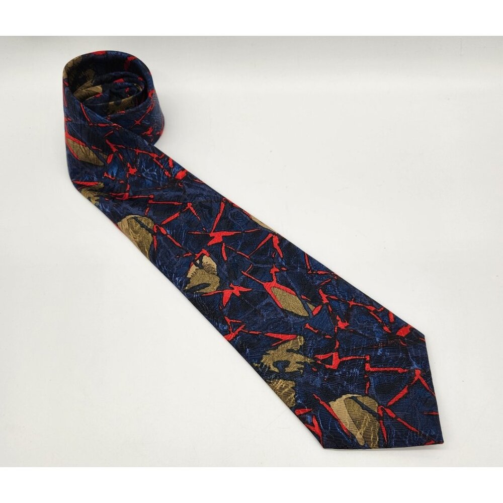 Duomo Milano Tie Black Red Blue‎ Gold Abstract Men's Neck Tie EUC